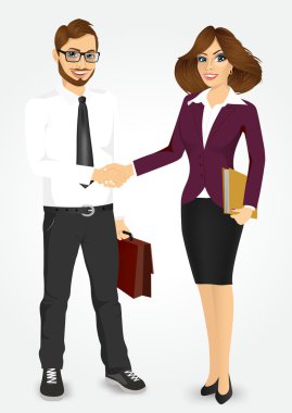 businessman and businesswoman shaking hands clipart