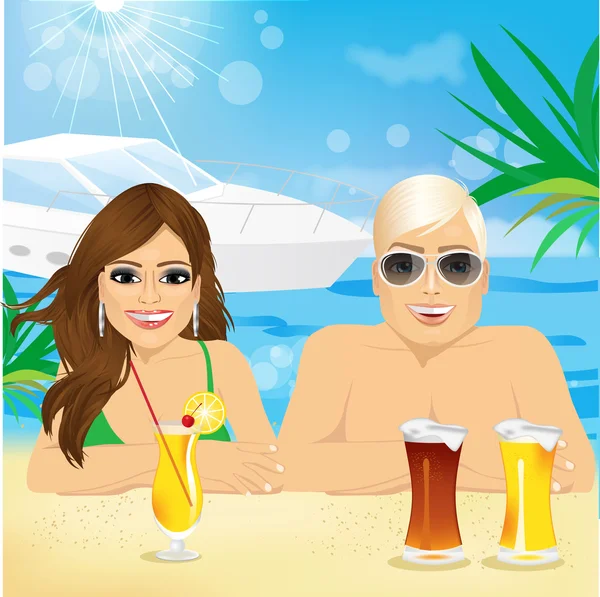 Young happy couple enjoying beach holiday — Stock Vector