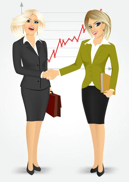 Duas mulheres de negócios loiras apertando as mãos — Vetor de Stock