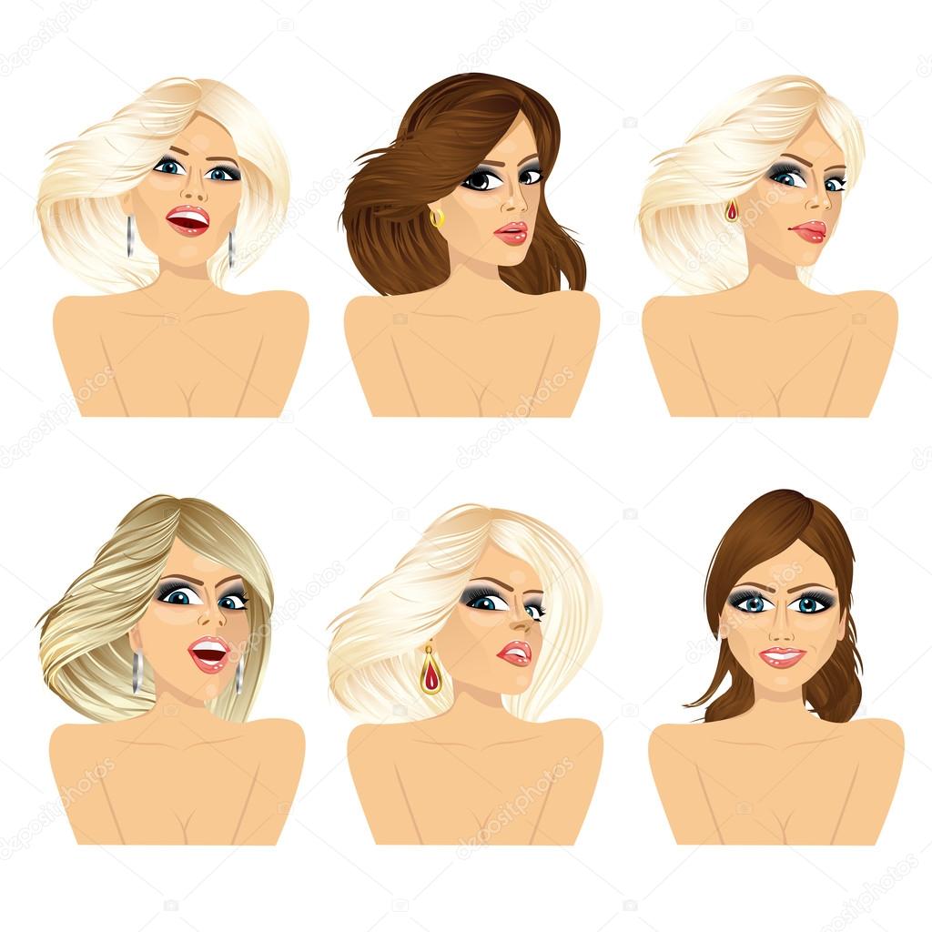 six attractive caucasian women faces