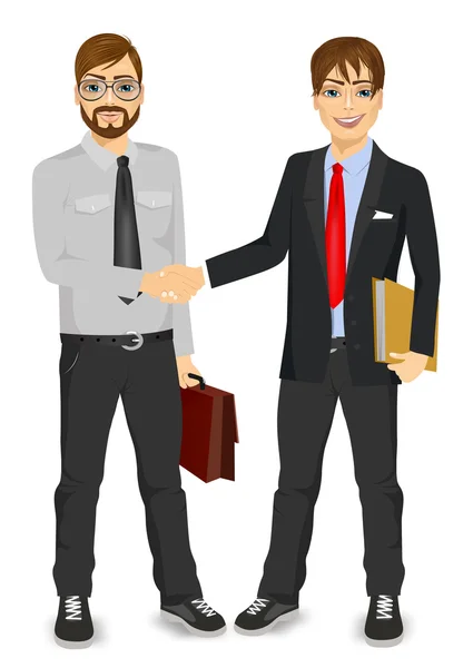 Dois homens de negócios apertando as mãos — Vetor de Stock