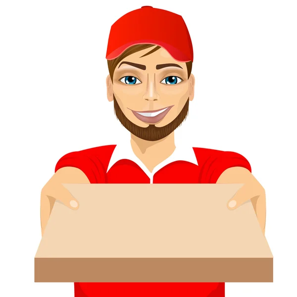 Feliz jovem entrega de pizza cara — Vetor de Stock