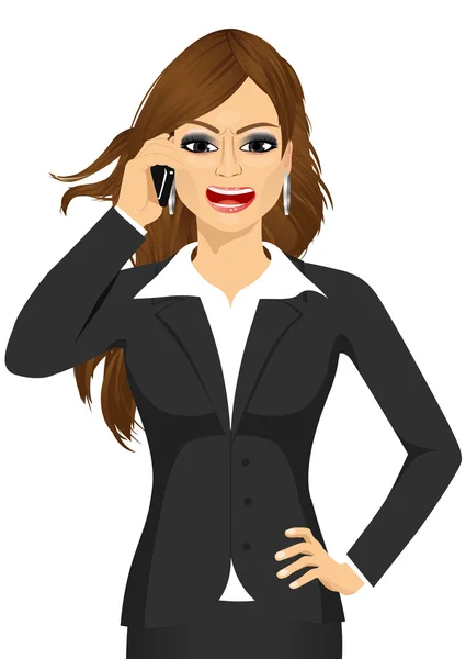 Angry businesswoman talking on mobile phone — Stock Vector