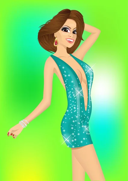 Hermosa mujer amigable en fiesta disco — Vector de stock