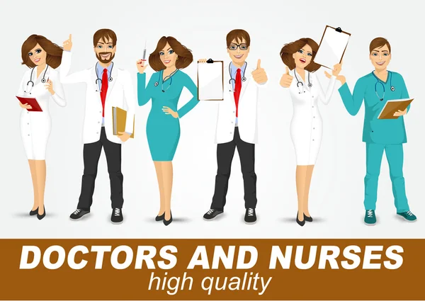 Group of doctors and nurses set — Stock Vector