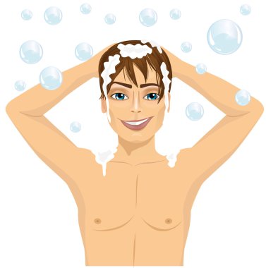 yakışıklı erkek saç şampuanla yıkama