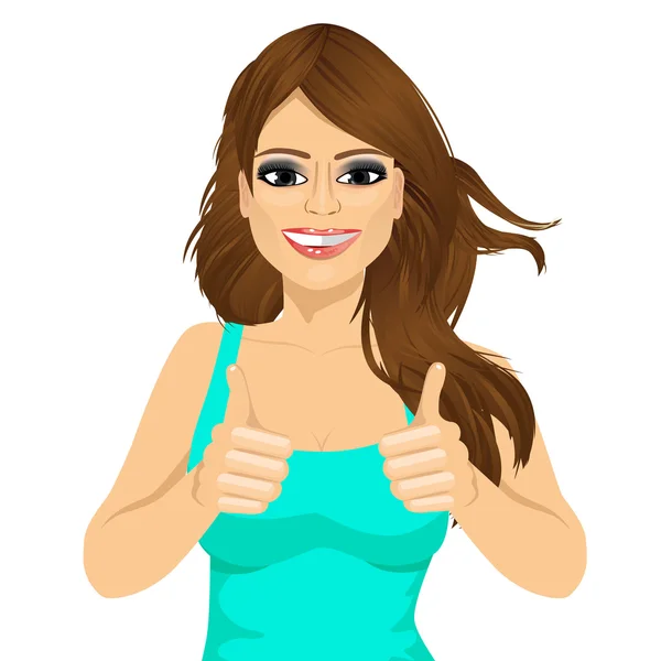 Young woman showing thumbs up sign — Stock Vector