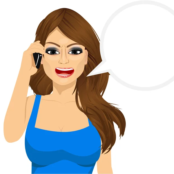 Wanita marah berbicara di telepon genggam - Stok Vektor
