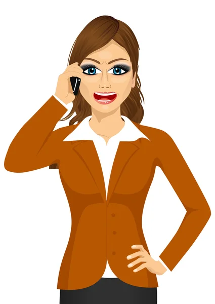 Angry businesswoman talking on mobile phone — Stock Vector