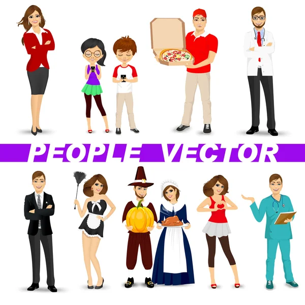 Conjunto de personajes de personas diversas — Vector de stock