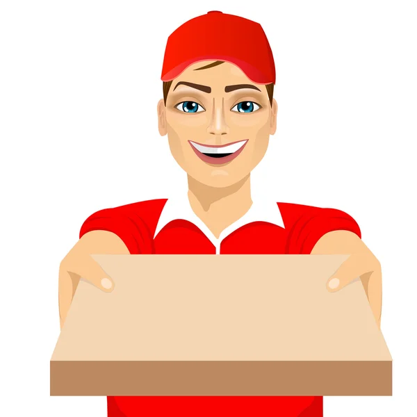 Feliz jovem entrega de pizza cara — Vetor de Stock