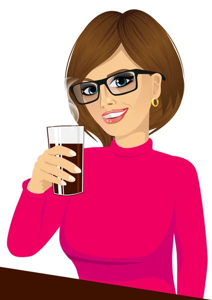 Young girl holding drink glass — Stock Vector