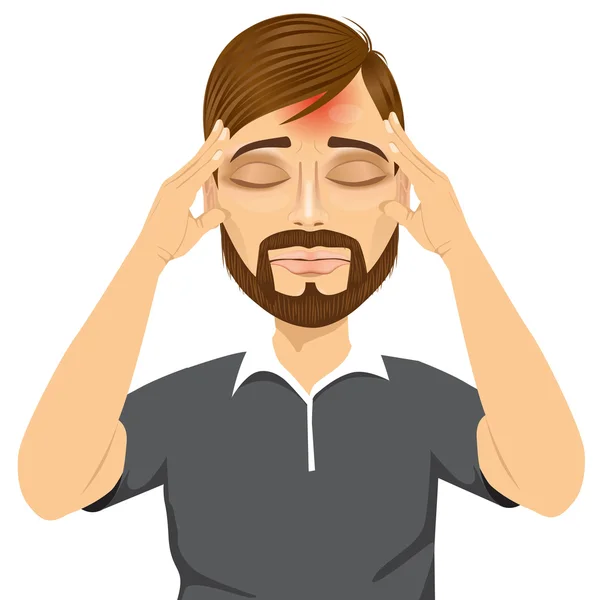 Man touching his temples suffering a headache — Stock Vector