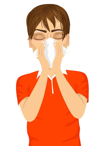 Young sick man ill suffering allergy — Stock Vector