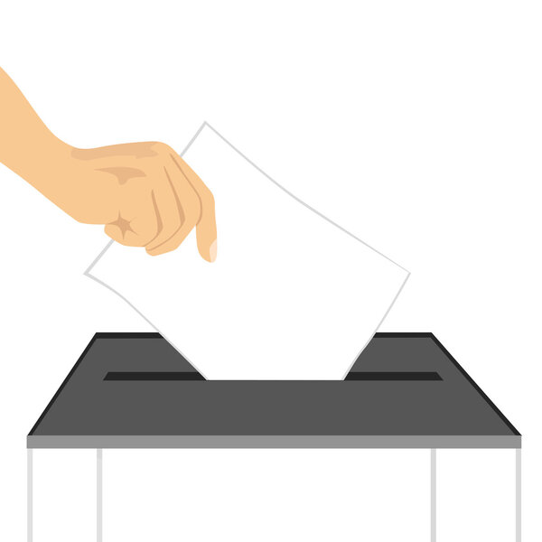 иллюстрация ручной кладки бумаги в урну для голосования
