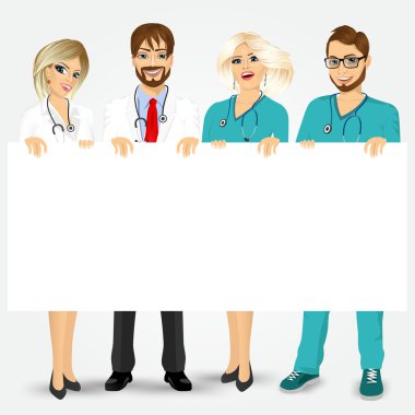 doctors and nurses holding a blank billboard clipart