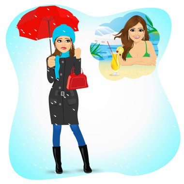 kadın güneşli yaz plaj tatil için özlem