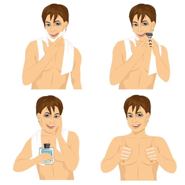 Four steps of man shaving his face — Stock Vector