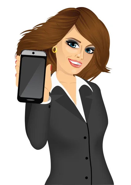 Business woman displaying her smartphone — стоковый вектор