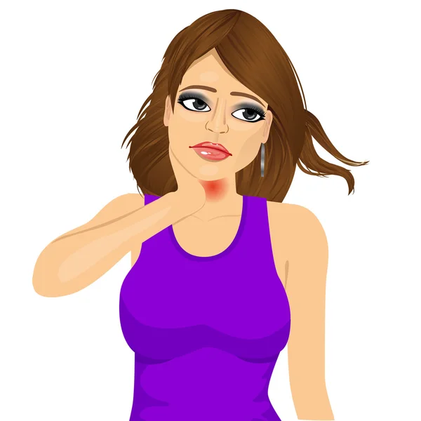 Woman touching her neck feeling sick — Stock Vector