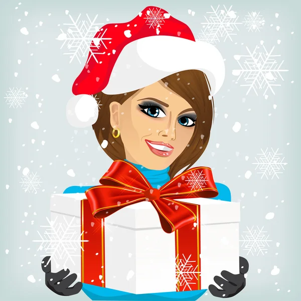 Femme offrant un cadeau de Noël — Image vectorielle