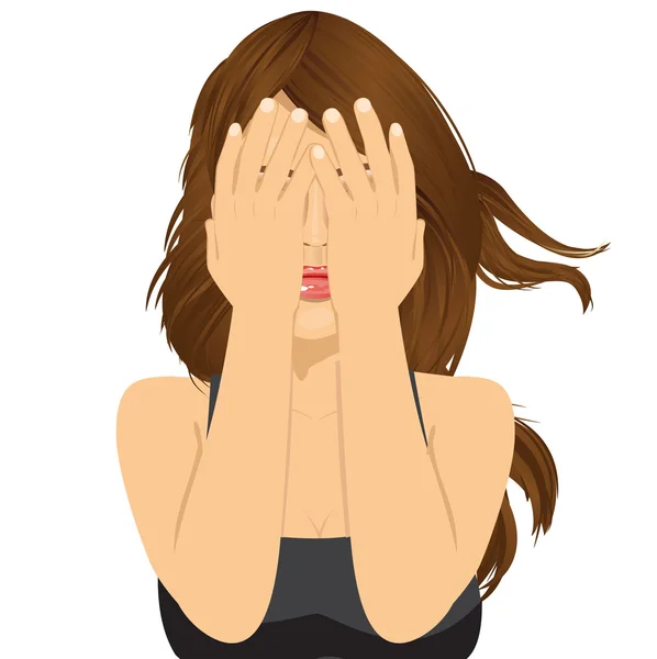 Kadın elleriyle gözlerini kapatıyor.