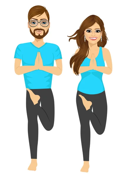 Woman and man couple doing yoga pose — Stock Vector