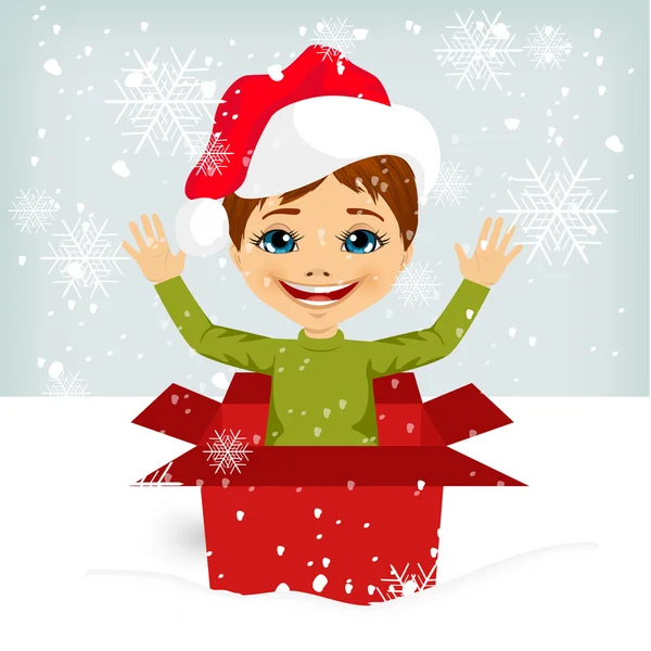 Pojke kommande av inuti jul presentförpackning — Stock vektor