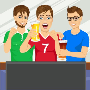spor oyunu izlerken üç genç arkadaşlar