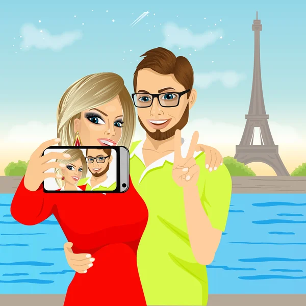 Beau couple prenant selfie photo — Image vectorielle