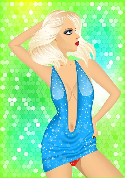 Blonde dancer posing on disco party — Stock Vector