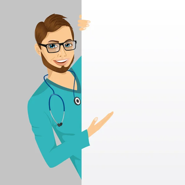 Krankenschwester Arzt Mann mit Stethoskop mit einer leeren Präsentationstafel — Stockvektor