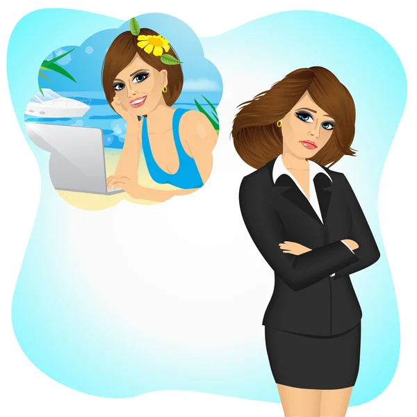 Business woman girl longing to work remotely — стоковый вектор