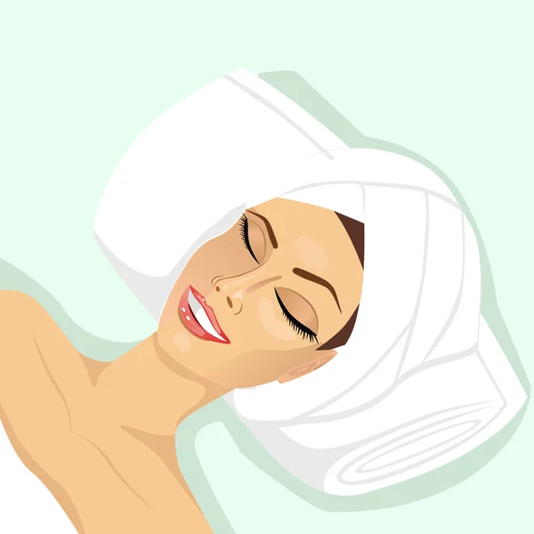 Woman lying with closed eyes in spa — Stock Vector