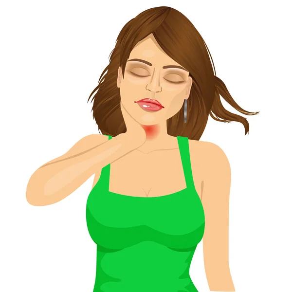Vrouw aan haar nek gevoel ziek te raken — Stockvector