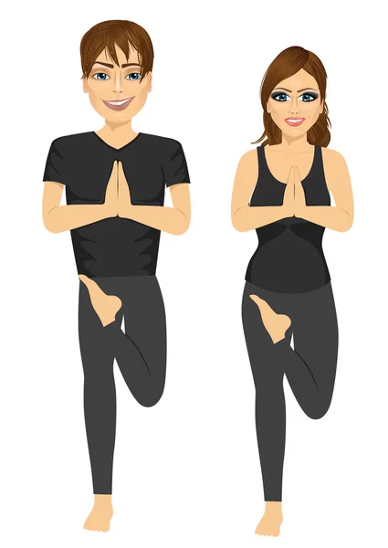 Žena a muž pár jógu představují — Stockový vektor