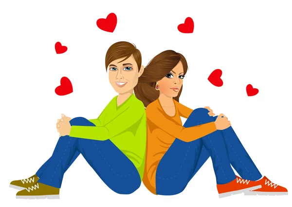 Young couple sitting with back to each other — Stock Vector