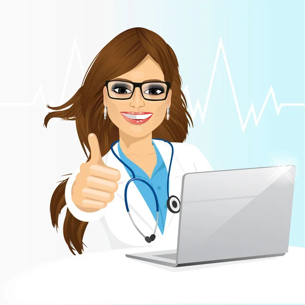 onun dizüstü bilgisayar kullanan genç kadın doktor