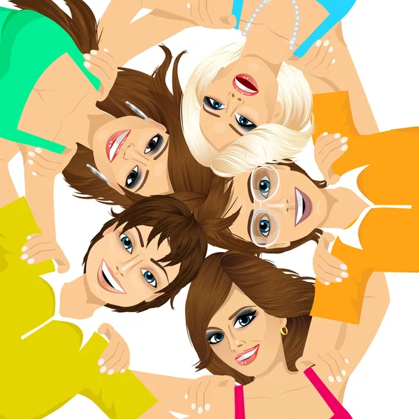Vijf jonge gelukkig lachend tieners — Stockvector