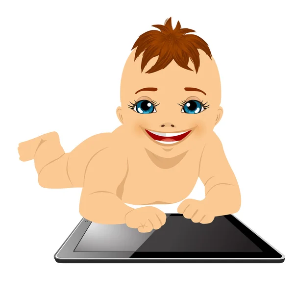 Pequeño niño jugando con la tableta digital — Vector de stock