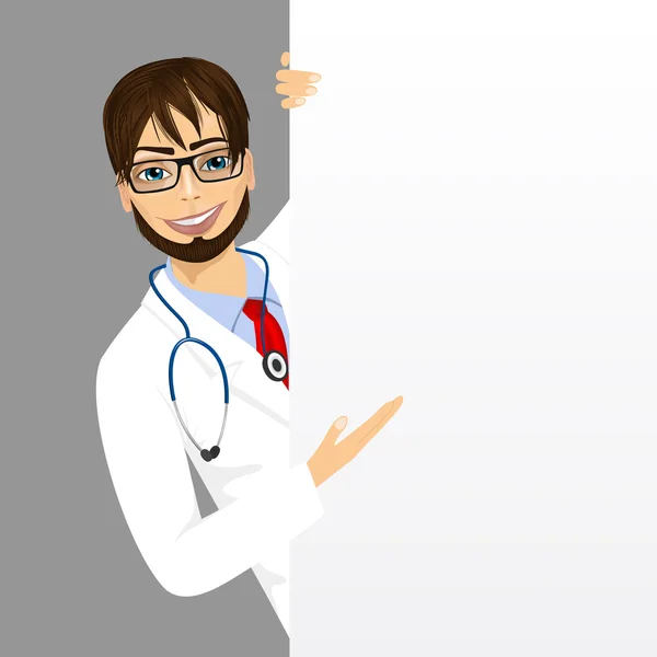 Αρσενικό γιατρός με μια κενή παρουσίαση πίνακα — Διανυσματικό Αρχείο