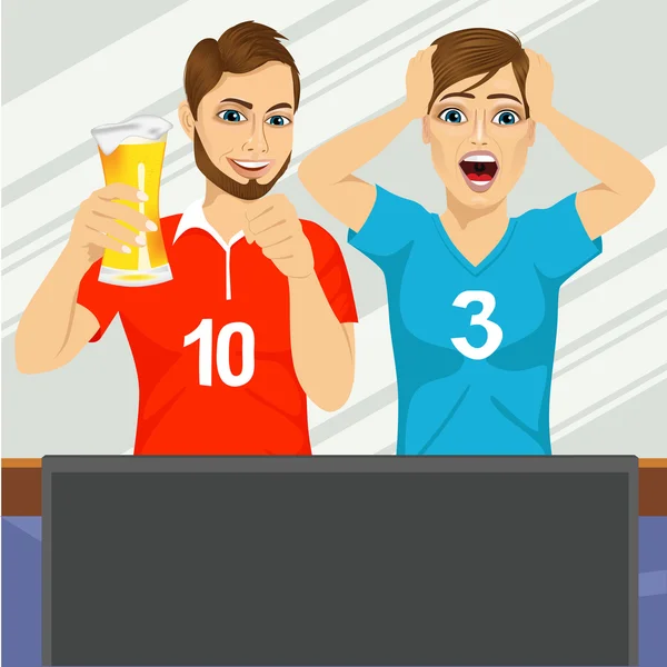 Due giovani amici a guardare la partita di sport — Vettoriale Stock