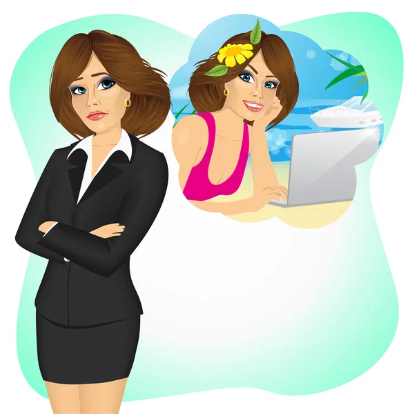 Business woman girl longing to work remotely — стоковый вектор