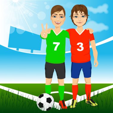 iki genç futbol oyuncular arkadaş