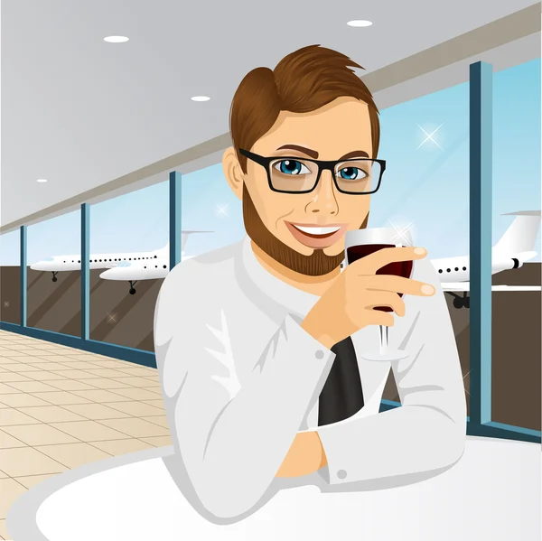 Üzletember iszik bor étterem — Stock Vector