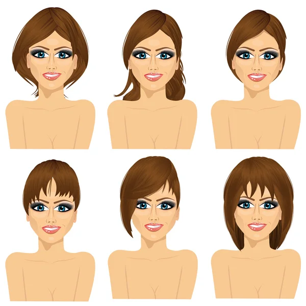 Mädchen mit Sammlung von verschiedenen Frisuren — Stockvektor