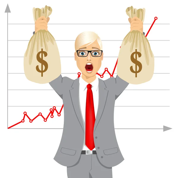 Empresário segurando dois sacos de dinheiro grande dólar —  Vetores de Stock