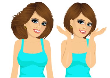 iki esmer kadınla uzun saç modeli