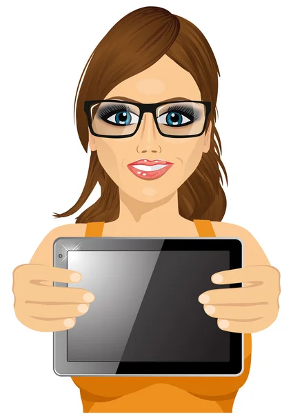 Mujer mostrando tableta — Archivo Imágenes Vectoriales