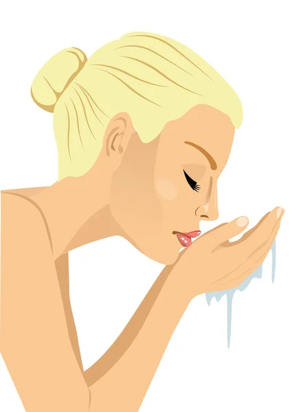 Kvinnan tvättar ansiktet — Stock vektor